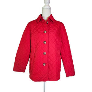 Chico's Quilted Button-Up Jacket, Size 0 4/6 Red Long Sleeve